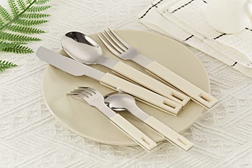 ANNOVA Silverware Set 20 Pieces Stainless Steel Cutlery Color Block Handle Modern Style Flatware - 4 x Dinner Knife; 4 x Dinner Fork; 4 x Salad Fork; 4 x Dinner Spoon; 4 x Dessert Spoon (Cream, White) Cream