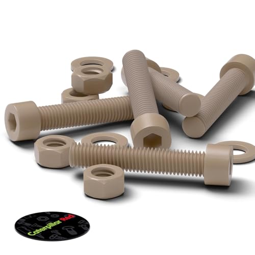 Caterpillar Red M8 x 45mm natural PEEK socket head screws, bolts, nuts and washers, 5-piece set