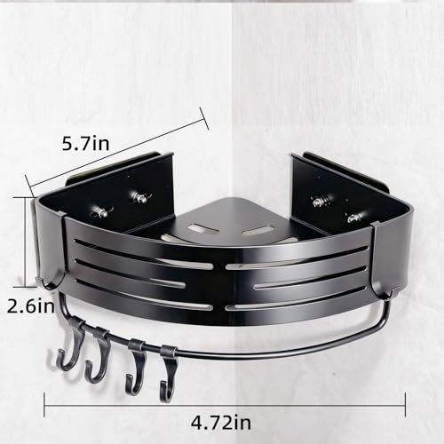 Black adhesive corner shower caddy by Abelloly, 2-pack aluminum shelves for bathroom organization, no drilling required