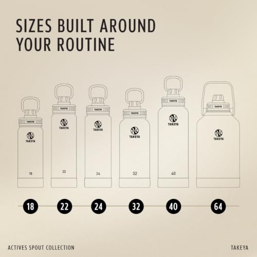 Takeya Actives 64 oz Vacuum Insulated Stainless Steel Water Bottle with Spout Lid, Premium Quality, Onyx 64 Ounces