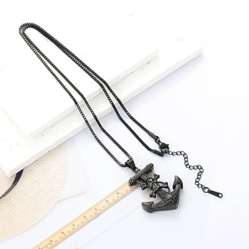 XSMZB Skull Anchor Cremation Jewelry for Ashes Men Women Keepsake Urn Necklace Ashes Holder for Human Pet Memorial Pendant Black