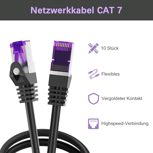 FGB 10 Gbps Patch Cable 0.5 mx 10, RJ45 Network Cable CAT 7, (SFTP PIMF Shielding) Copper Ethernet Cable 50 cm, DSL LAN Cable Short CAT7 CAT6 CAT5, Black | SFTP PIMF Shielding, Copper Cable Ethernet Cable 50 cm, Network Cabinet Organization, DSL LAN C...