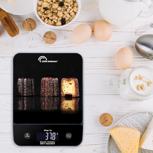 LITTLE BALANCE 8845 Happy Genius 10 Cannelés Kitchen Scales without Battery Rechargeable USB-C Repairable 10 kg Ribbed