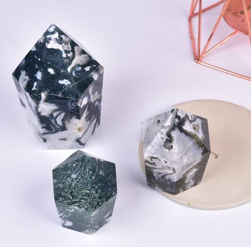 Moss Agate Stone Tower Obelisk Large Healing Crystal Rock Point Wand Reiki Healing Meditation Stone 0.6-1.1 LBS Moss Agate 0.6-1.1 Pound