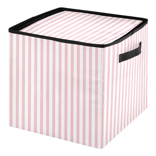 YETTASBIN Pink Stripes Large Christmas Ornament Storage Box with Zipper & Adjustable Dividers, Storage Container with Lid & Handles for 64 Holiday Ornaments 3-Inch, 13 x 13 Inch