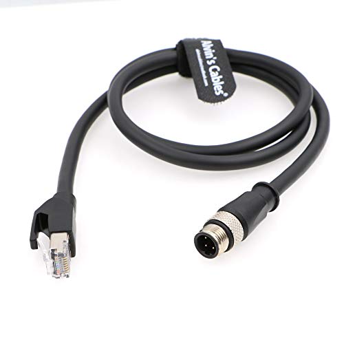 Alvin's Cables M12 4 Position D Coded to RJ45 Shielded Ethernet Cable Flexible Network Cord SFTP 24AWG Black PUR Jacket P67 Waterproof 3.2ft/1M Straight 4 Pin 3.3ft/1M