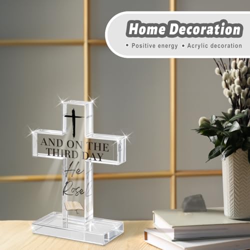PVOPVO Christian Religious Easter Decorations Christian Easter Cross Desk Sign for Home Gifts for Women Men Friend Home Office Prayer Room Bedroom Shelf Desk Table Decor ROSE