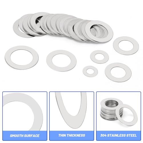 Glarks stainless steel thin flat washers assortment kit in M4-M12 sizes for screws, bolts, woodworking, and repairs