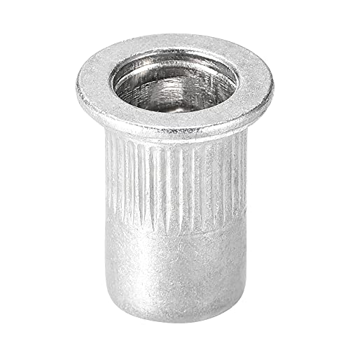 uxcell 1/4-20 aluminum alloy rivet nuts with knurled flat heads, silver threaded inserts, 100-piece set