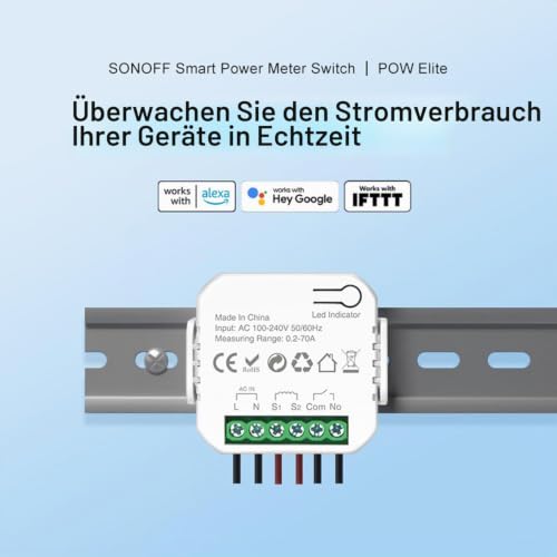 WiFi Smart Energy Monitor: Intelligent Electricity Meter, Real Time Power Consumption Tracker, Track Voltage and Current via eWeLink App, Smart Home Power Analyzer for Home Office