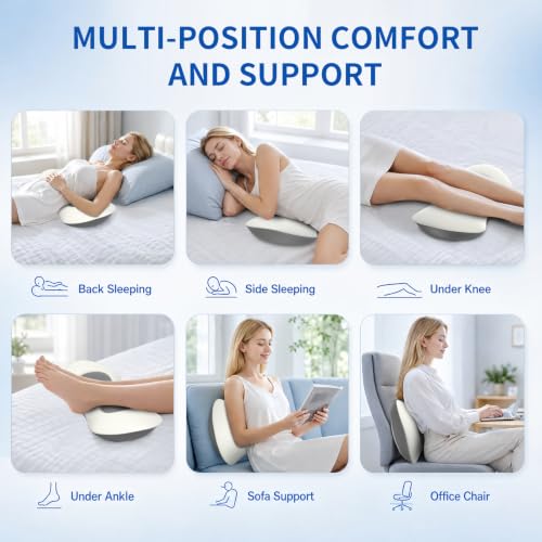 Lumbar Support Pillow for Bed Sleeping - Lower Pillow for Back Pain Relief Light Grey