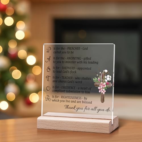 Pastor Appreciation Gifts Pastor Gift Clear Desk Decorative Sign Religious Christian Present for Men Office Decor Appreciation Day Birthday Acrylic Sign With Wooden Stand for Desk Table Shelf
