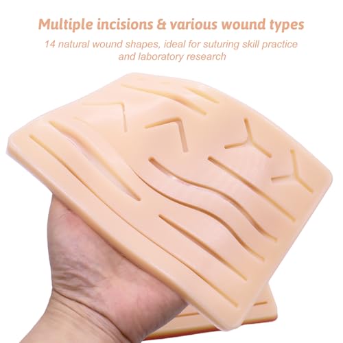 Set of 2 Training Board Silicone Suture Pads for Surgical Suture Set | Suture Practice Kit with 14 Pre-Cut Wounds | Sewing Kit Medicine for Surgical Suture Training Medical Students Veterinarians 170×120×9 mm