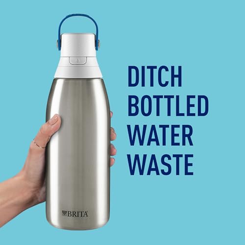Brita Stainless Steel Premium Filtering Water Bottle, BPA-Free, Reusable, Insulated, Replaces 300 Plastic Water Bottles, Filter Lasts 2 Months or 40 Gallons, Includes 1 Filter, Stainless - 32 oz 32 Ounces