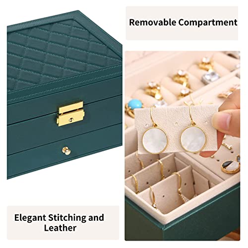 GUOER Jewelry Box for Women Girls, Two Layers Jewelry Organizer Green
