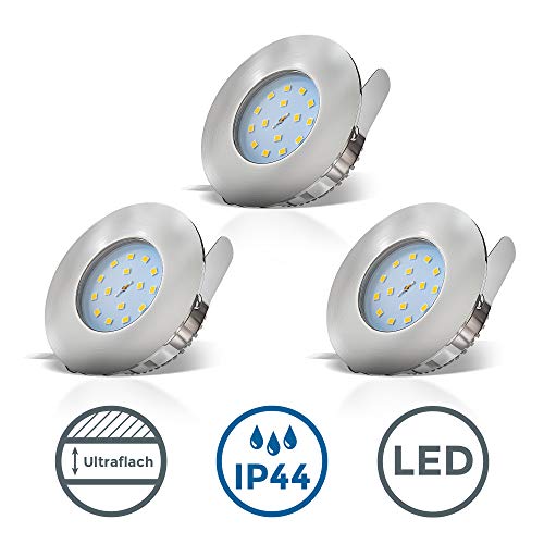 LED Bathroom Recessed Spotlight Ultra Slim Incl. 3 x 5W LED Module 230V IP44 Bathroom Suitable LED Recessed Bathroom Ceiling Light Spotlight, Set of 3 230V, Volt, Round, Warm White Plastic Matte Nickel, EEK A+ 3 x 400 lumen, Installation Depth of Only ...
