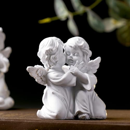 OwMell Little Angel Statue Figurine Cherub Decor Sculpture, Memorial Gift Hugging Angels