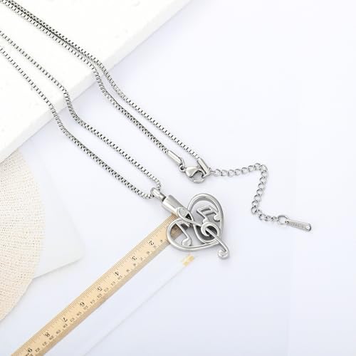 XSMZB Music Note Cremation Urn Necklace for Ashes of Loved One Heart Memorial Locket Hold Ashes Keepsake Pendant for Women Men Silver
