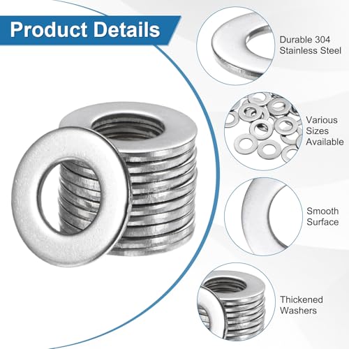 M METERXITY 100-Pack 5/16" Flat Washers, 3/4" OD 304 Stainless Steel Washers for Bolts Screws Nuts for Automotive/Machinery/Furniture, Flat Metal Washers [Silver] 5/16"