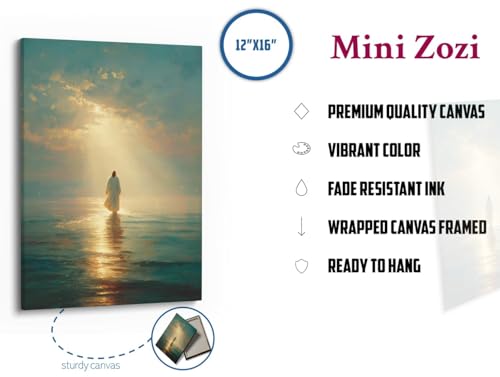 Christian Wall Art 12x16 Framed Canvas Jesus Prints Walking On Water Jesus On Water 16"L x 12"W
