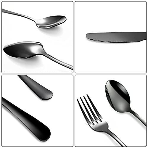 Portable Utensils Set with Case,Reusable Office Flatware Set,Healthy Travel Cutlery Set Stainless Steel 2 Fork, 2 Spoon,2 Knife Cutlery Ideal for Travel, Lunch Box and Camping (Black 3 PCs-2 Sets) Black - 3 PCs - 2 Sets