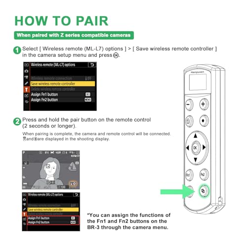 for Nikon Rechargeable Wireless Remote Control - Camera Remote Shutter Release with Zoom Focus Compatible with Nikon Z6 II/Z6 III/Z7 II/Z30/Z50/Z fc/Z f/Z5 II/Z50 II/B600/A1000/P950/P1000/P1100, White