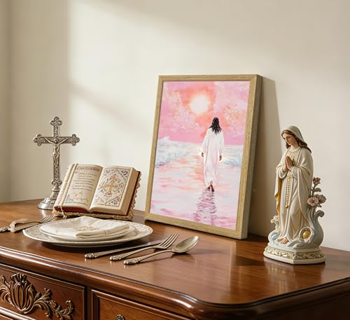 Framed Jesus Walking Water Canvas Wall Art 12x16 Inch Jesus Walking On Water Framed 16"L x 12"W