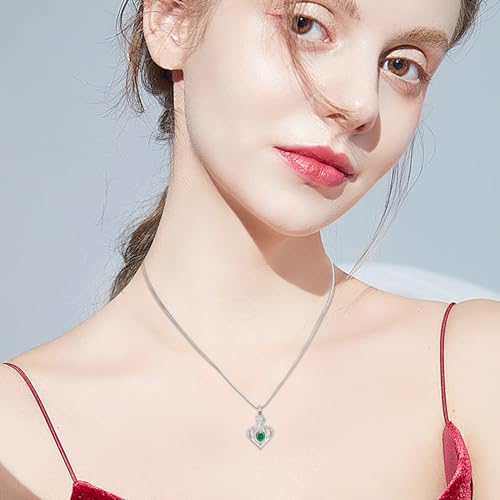 Minicremation Cremation Jewelry for Ashes Rose Flower Heart Necklace for Women Girl Birthstone Memorial Keepsake Jewelry Urn Pendant Silver-Green