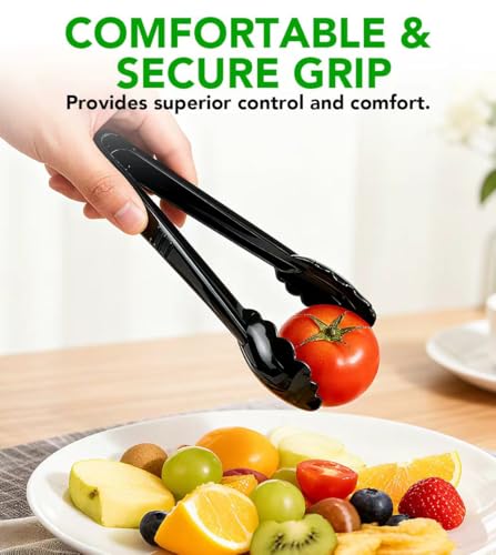 36 PCS Plastic Serving Utensils, Disposable Serving Spoons Forks Tongs for Buffet Serving Utensils Set for Parties Black Serving Utensils for Restaurant Dinner Salad Noodles Soup