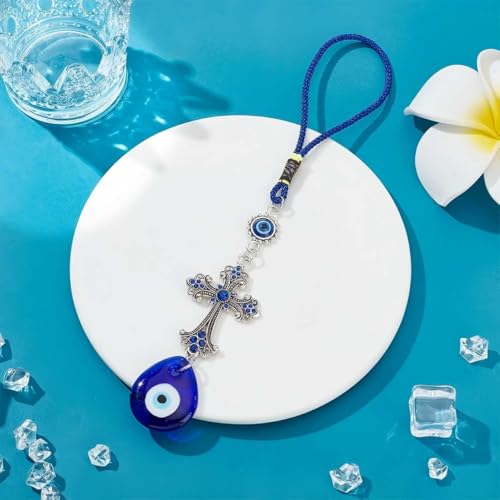 Evil Eye Crystal Cross Talisman Fatima's Holy Hand Pendant Decoration, Lucky Blue Evil Eye Hanging Ornament for Car, Home and Office for Protection and Blessing (1pc Water Droplet Evil Eye) 1pc Water Droplet Evil Eye
