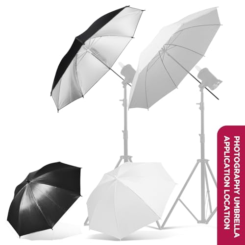 [4 Pack] Photography Umbrella Lighting Kit,43" & 33" Translucent White Soft Umbrella & Silver Reflector Umbrella KIt for Studio/Outdoor Photo and Video Lighting Accessories, Whole Set for Photography… 1*33"White+1*33"Black+1*43"White+1*43"Black