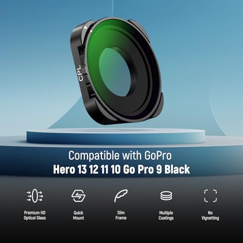 NEEWER Rotating CPL Filter for Hero 13, Multicoated HD Optical Glass Action Camera Adjustable Circular Polarizer Polarizing Filter Compatible with GoPro Hero 13 12 11 10 9, FL-GP23 Metal Frame