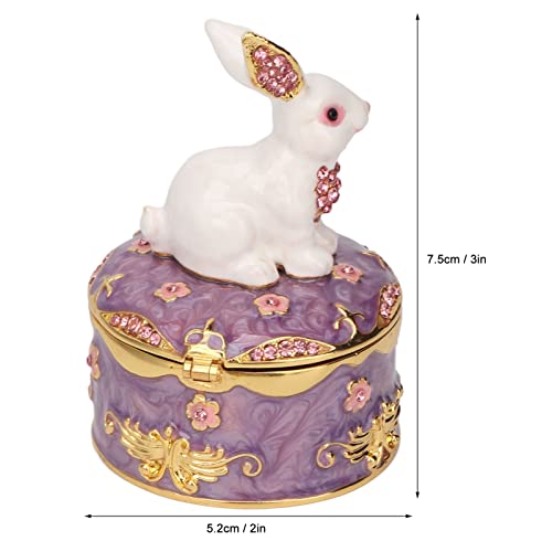Hand Painted Enamel Rabbit Trinket Box, Hinged Jewelry Organizer for Mini Ring Earrings Storage, Personalized Elegant Handmade Ornament, Home Decor Figurine Keepsake Collectible