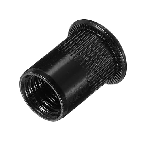 uxcell M12 carbon steel rivet nuts with knurled flat head and threaded insert, black, 60-piece set