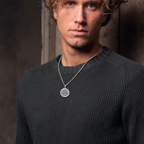 INFUSEU St Christopher Necklace Mens Womens Saint Christopher Medal 925 Sterling Silver Pendant Religious Safe Travels Gift Cristos Catolicos Medallion Catholic Christian Jewelry Easter Christmas