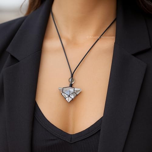 Pyramid Necklace Crystal Jewelry for Men Women : Stylish Natural Gemstone Men Jewelry, Unique Women Men's Necklace with Crystal Stone Holder Pyramid (Black Macrame) clear quartz