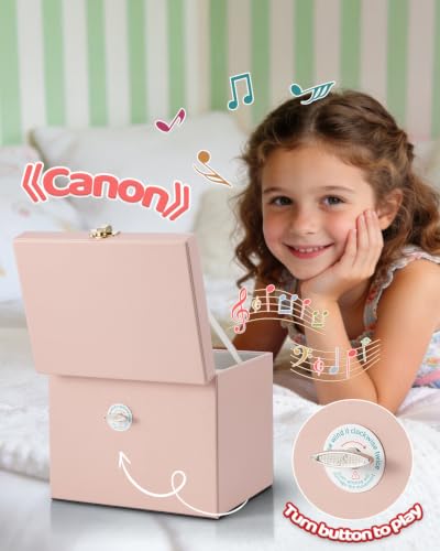 VLANDO 3 Layer Musical Jewelry Box for Girls, 2 Large Drawers Storage Pink