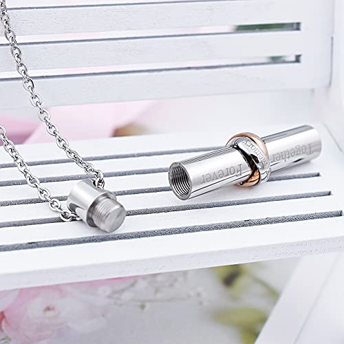 Cylinder Cremation Jewelry for Ashes, Engraved in Loving Memory and Together Forever Memorial Urn Necklace for Women Men Keepsake Pendant Gift Silver