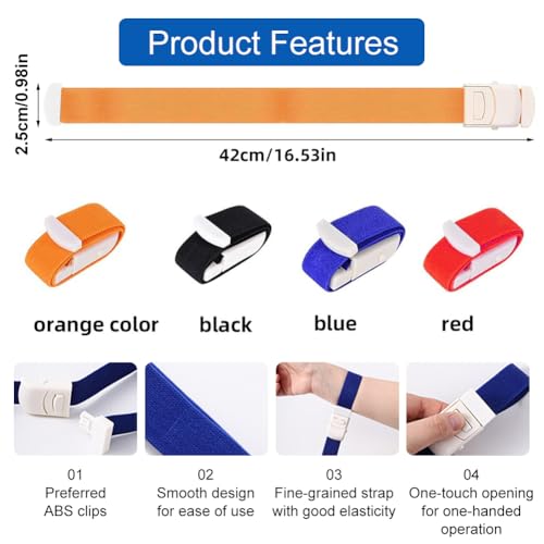 Vein Stomach, 4 Pieces Storage Hose, Tourniquet, Storage Tube Blood Draw, Vein Congestion Blood Drain, Fast Tourniquet, Nurse Tourniquet, Closed System for Doctors, Nurses and Medical Emergencies Dark blue + orange + black red