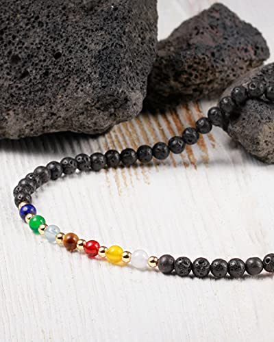 7 Chakra Ankle Bracelets for Women Beach Foot Healing Crystals Lava Rock Essential Oils Diffuser Worry Stone Energy Balancing Meditation Yoga gifts Lava Stone