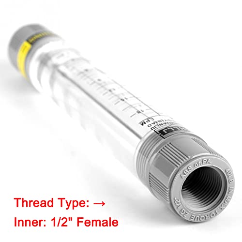 Liquid Flowmeter, LZM-15G Acrylic Tube Type Rotameter, High Accuracy Water Flow Meter, 0.25-2.5 GPM & 1-9 LPM, 1/2" Internal Thread