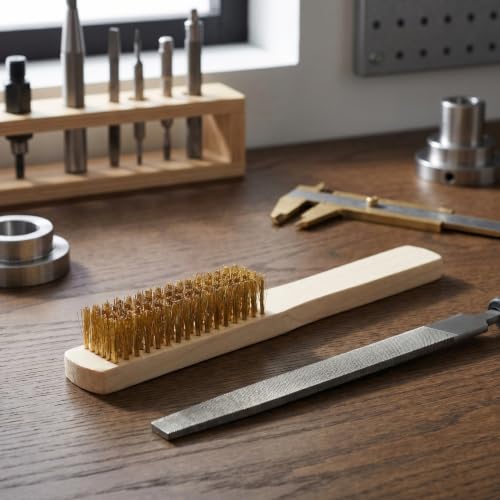 4-Piece Copper Wire Brush with Wooden Handle, Efficient Cleaning Brush for Files and Rust Removal for Wood, Metalworking, Hand Tools for Precise Cleaning