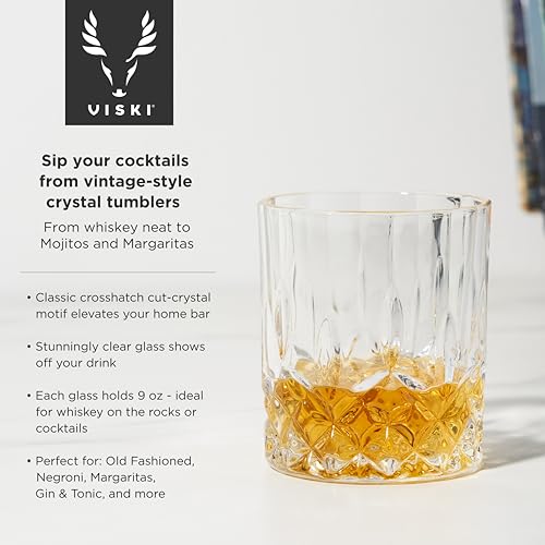 Viski Admiral Rocks Glasses, Clear Crystal Glass Gifts for Men 9oz Set of 2