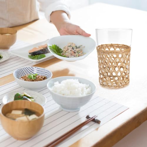 6 PCS Wicker Woven Cup Holders Anti Scald Hollow Handmade Straw Woven Glass Drink Cup Sleeve for Glass Bottles Plastic Cups Mugs Office Home Decor
