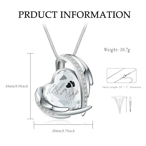 Crystal Heart Urn Necklace for Ashes for Women Stainless Steel Keepsake Pendant Ash Holder Cremation Jewelry Silver