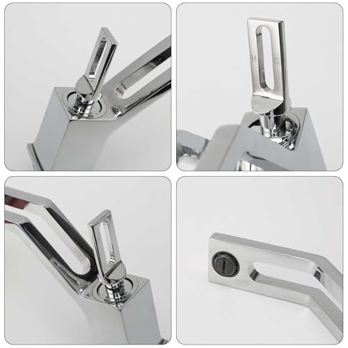Bathroom Taps Sink Mixer Tap, Chrome Basin Mixer Tap Single Handle, Hot Cold Water Faucet for Bathroom Basin Cloakroom, Modern Square Design Easy Clean
