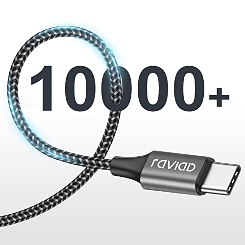 Raviad USB C Cable 2 m Pack of 2 3.1 A Charging Cable USB C Fast Charging Cable USB C | Nylon USB C charging cable for iPhone 17 16 15 Pro Max, Pad Pro, Galaxy S25 S24 S23 Ultra, MacBook, Huawei P60 P50, Google Pixel gray