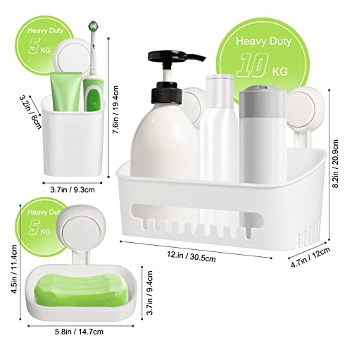 Uten Bathroom Suction Cup Shower Shelf 3-in-1 Wall Mounted Shower Basket Toothbrush Holder No Drill Hanging Rack Removable Shower Caddy Toilet Storage Rack Organizer