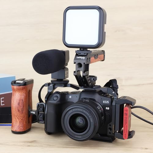 Leftfoto Camera Cage for Canon R8 - Camera Protection Frame Rig for EOS R8 with Arca Base,Cold Shoe,Strap Slot,1/4 3/8 in Screw Holes,Compatibility with DJI RS2 3 Stabilizer- for Vlog Video Shooting