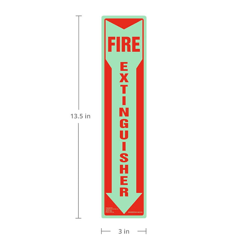 Fire Extinguisher Signs Glow in The Dark 2-pk., 3" x 13.5" Permanent Self Adhesive Vinyl with Rounded Corners, ASTM, DIN, ISO, IMO RES A.752(18), PSPA Compliant, J. J. Keller & Associates, Inc.
